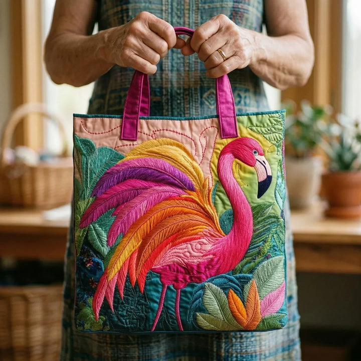 Quilted Tote Bag – Rainbow Flamingo